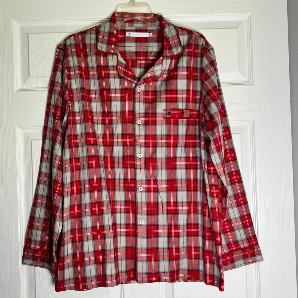 Southern Tide Plaid Button-Up Lounge Pajama Shirt Women's Size M Red/Pink NWT